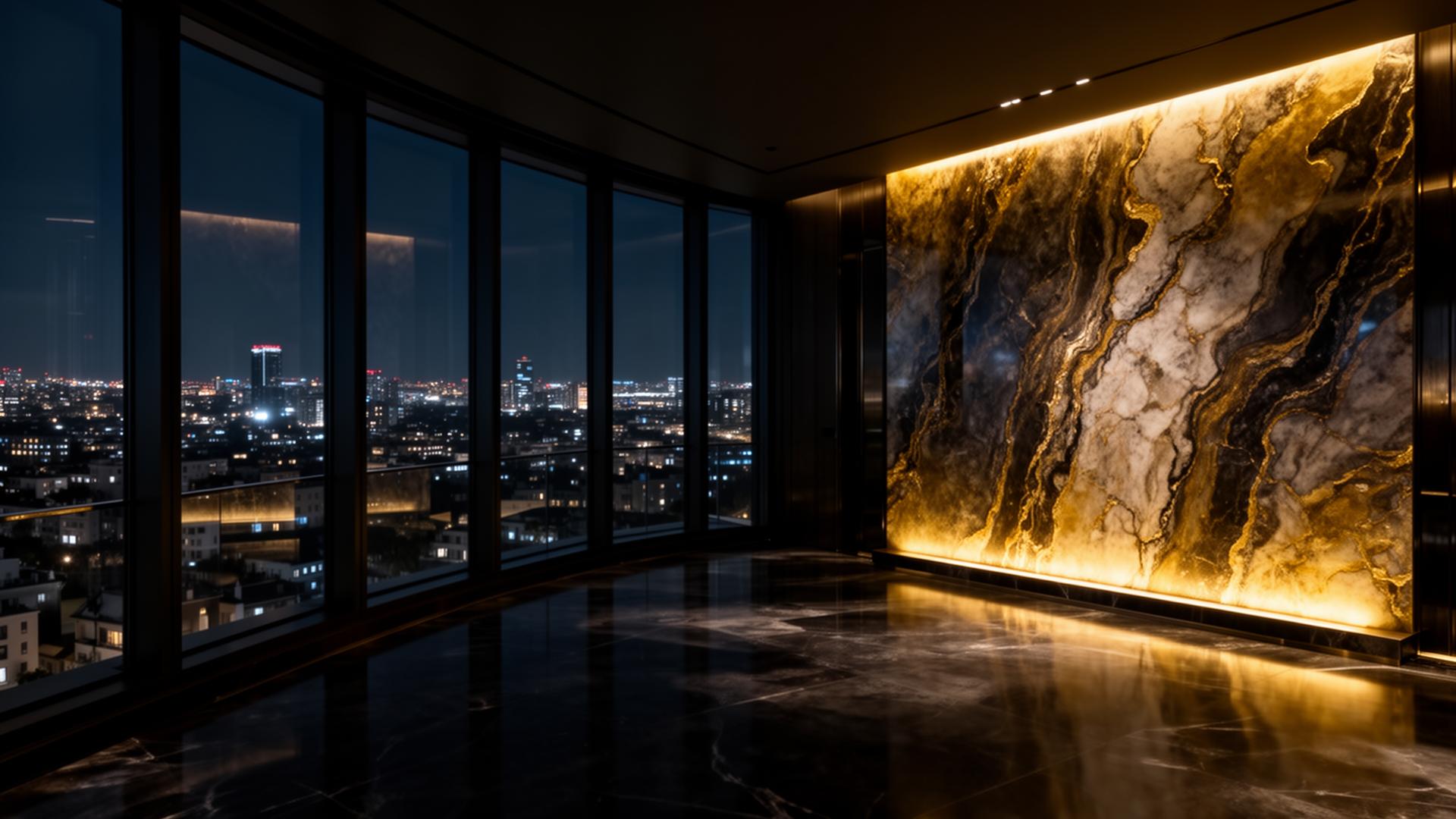 Ambiente luxuoso com revestimento em pedra natural