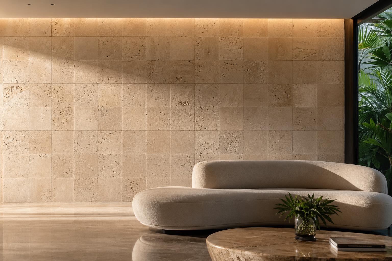 Sala de estar de luxo com revestimento em pedra natural